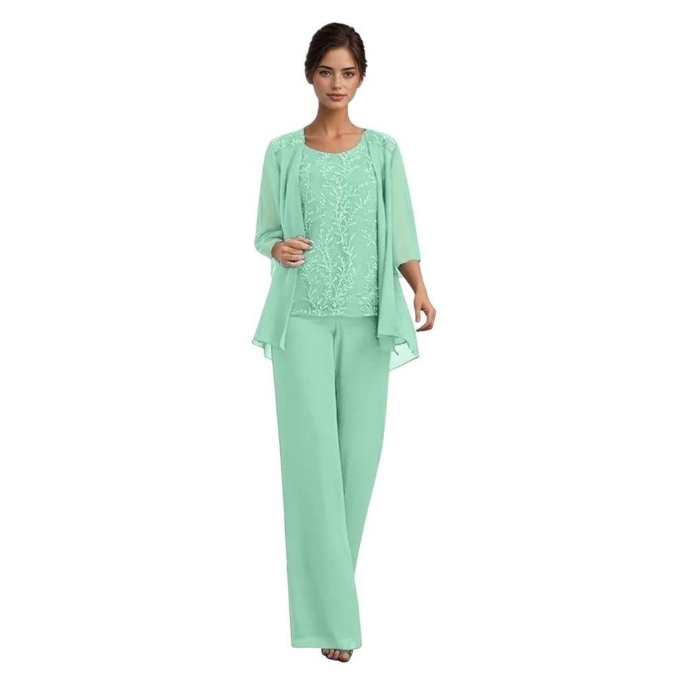 Mother of the Bride Son 3 piece Pants Suit Set Aqua Green Sz 24 NWT